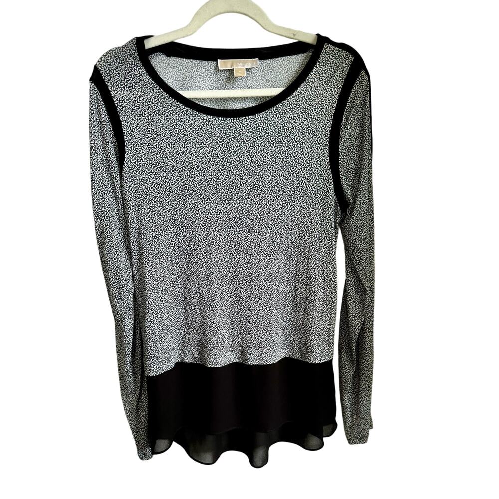 MICHAEL KORS black/white women’s M leaf print long sleeve tunic light weight